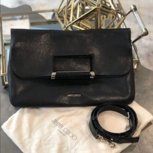 Jimmy Choo Black Leather Ziad Flap Shoulder Bag